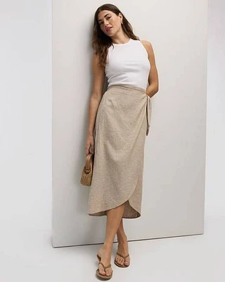 Linen-Blend Wrap Midi Skirt