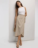 Linen-Blend Wrap Midi Skirt