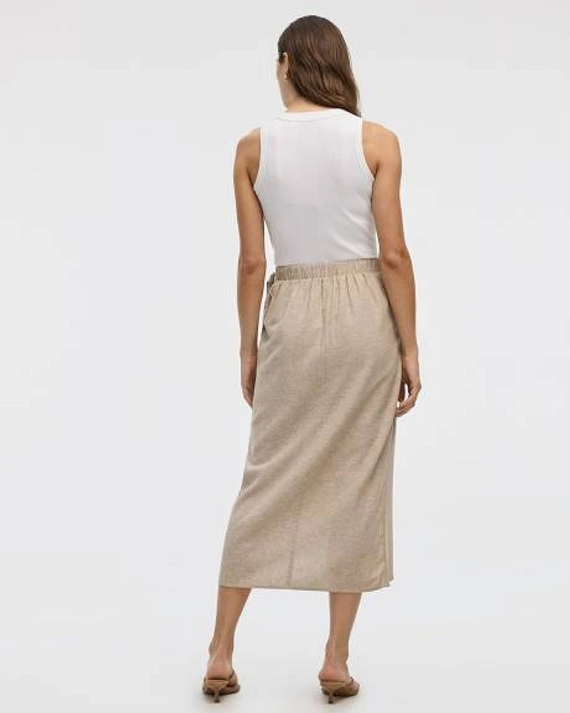 Linen-Blend Wrap Midi Skirt