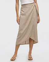 Linen-Blend Wrap Midi Skirt