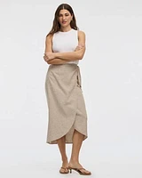 Linen-Blend Wrap Midi Skirt