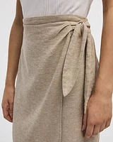 Linen-Blend Wrap Midi Skirt