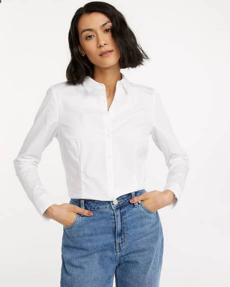 Chemise ajustée en popeline à manches longues