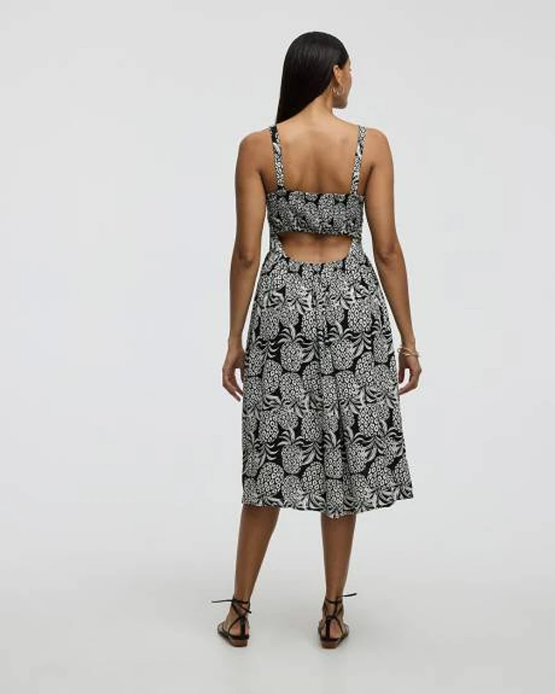 Sleeveless Scoop-Neck Midi Dress with Open Back