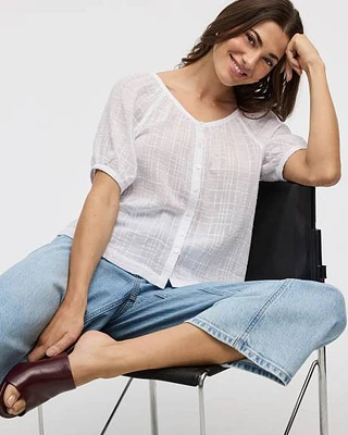 Short-Sleeve Scoop-Neck Loose Blouse
