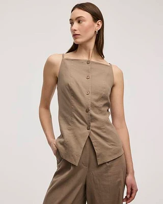 Veste en mélange de lin à col carré