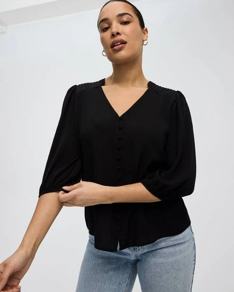 V-Neck Blouse with Pintucks