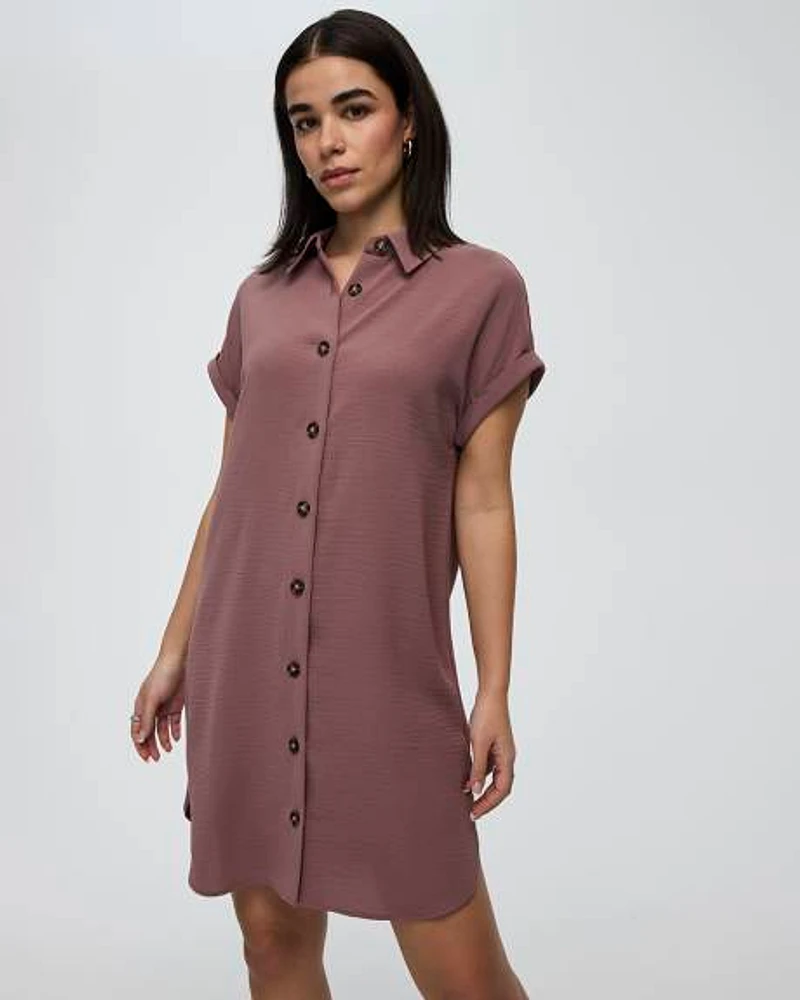 Short-Sleeve Buttoned-Down Dress with Shirt Collar