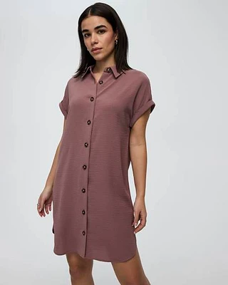 Short-Sleeve Buttoned-Down Dress with Shirt Collar
