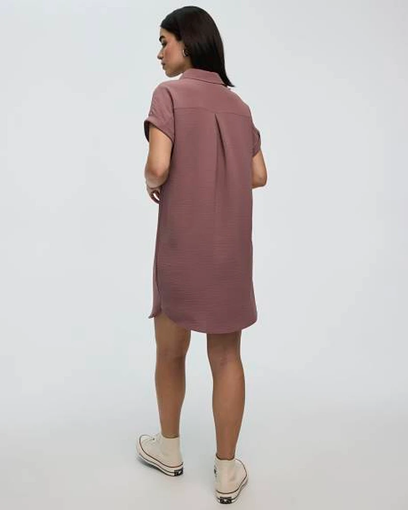 Short-Sleeve Buttoned-Down Dress with Shirt Collar