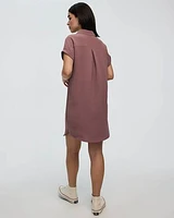 Short-Sleeve Buttoned-Down Dress with Shirt Collar