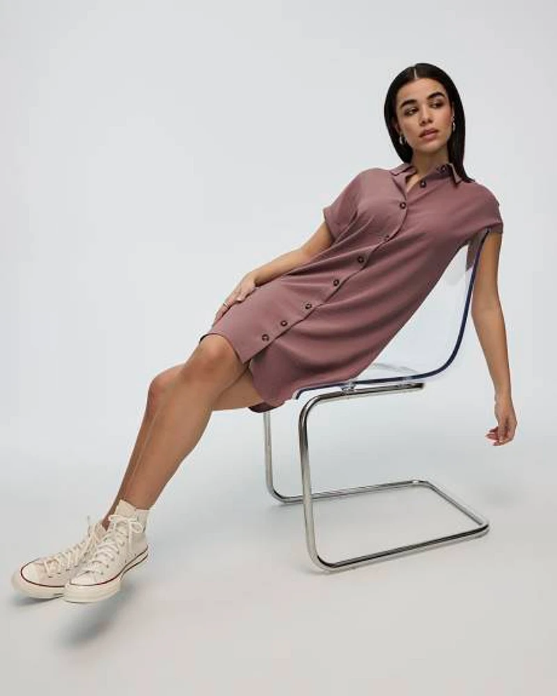 Short-Sleeve Buttoned-Down Dress with Shirt Collar