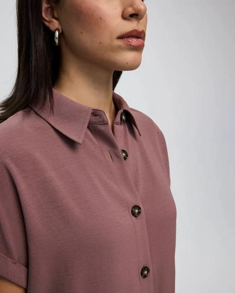 Short-Sleeve Buttoned-Down Dress with Shirt Collar