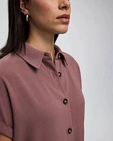 Short-Sleeve Buttoned-Down Dress with Shirt Collar