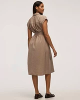 Short-Sleeve Buttoned-Down Midi Dress with Tailored Collar