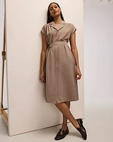 Short-Sleeve Buttoned-Down Midi Dress with Tailored Collar