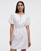 Short-Sleeve Fit-and-Flare Dress with Self-Tie Details at Neckline