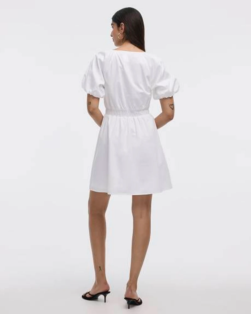 Short-Sleeve Fit-and-Flare Dress with Self-Tie Details at Neckline