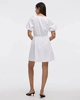 Short-Sleeve Fit-and-Flare Dress with Self-Tie Details at Neckline