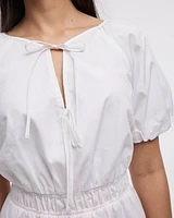 Short-Sleeve Fit-and-Flare Dress with Self-Tie Details at Neckline