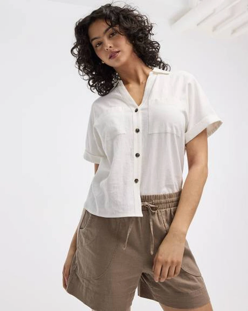 Short-Sleeve Linen-Blend Shirt