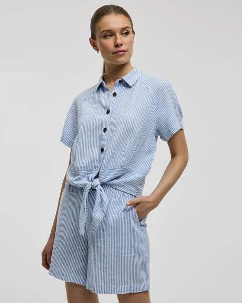 Short en mélange de lin à taille élastique