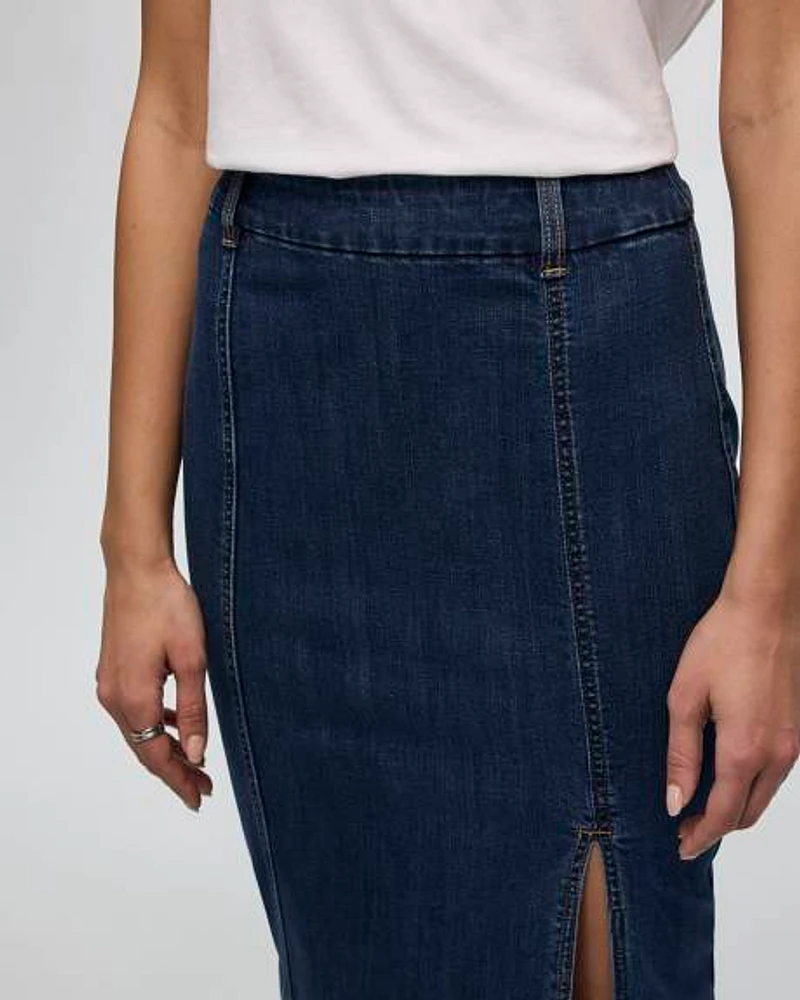 Denim Pull-On Midi Skirt