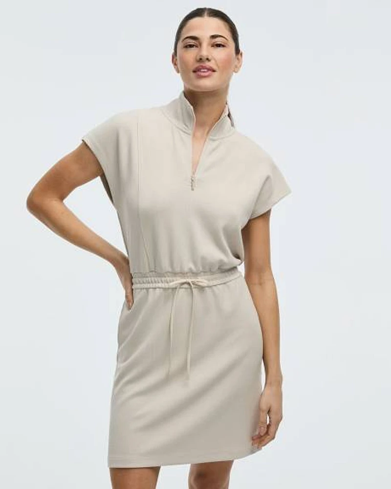 Extended-Sleeve Mock-Neck Dress with Pockets
