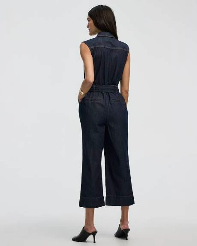 Straight-Leg Sleeveless Denim Jumpsuit