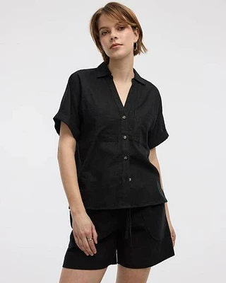 Short-Sleeve Linen-Blend Shirt