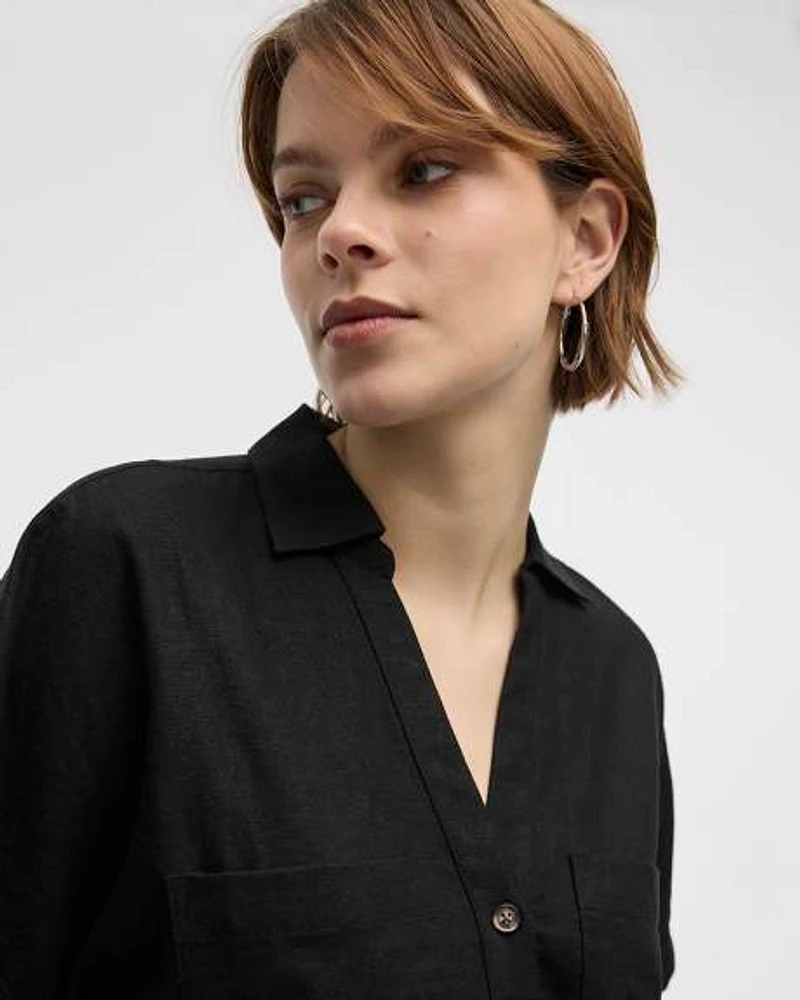 Short-Sleeve Linen-Blend Shirt