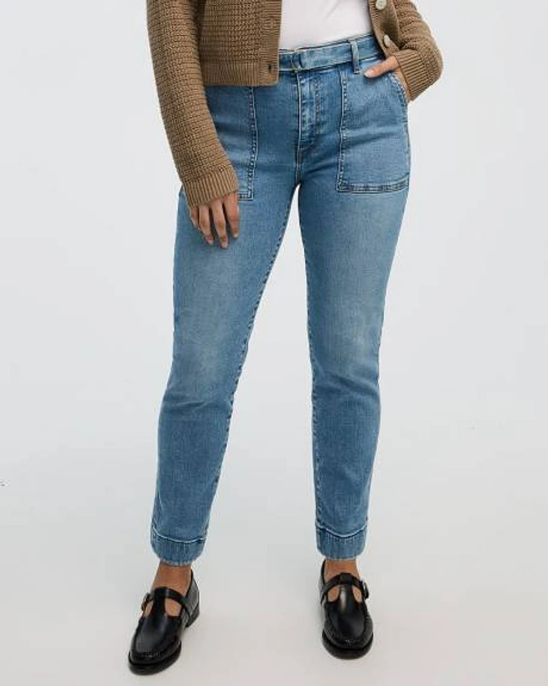 Slim-Leg High-Rise Belted Jean