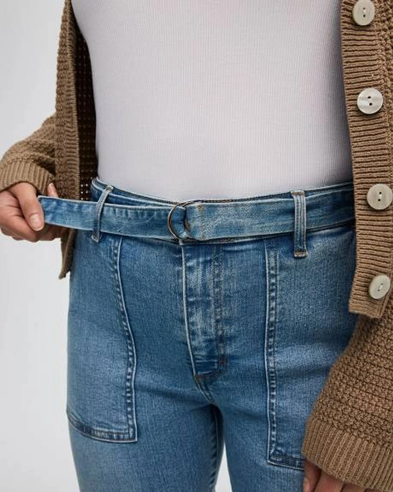 Slim-Leg High-Rise Belted Jean