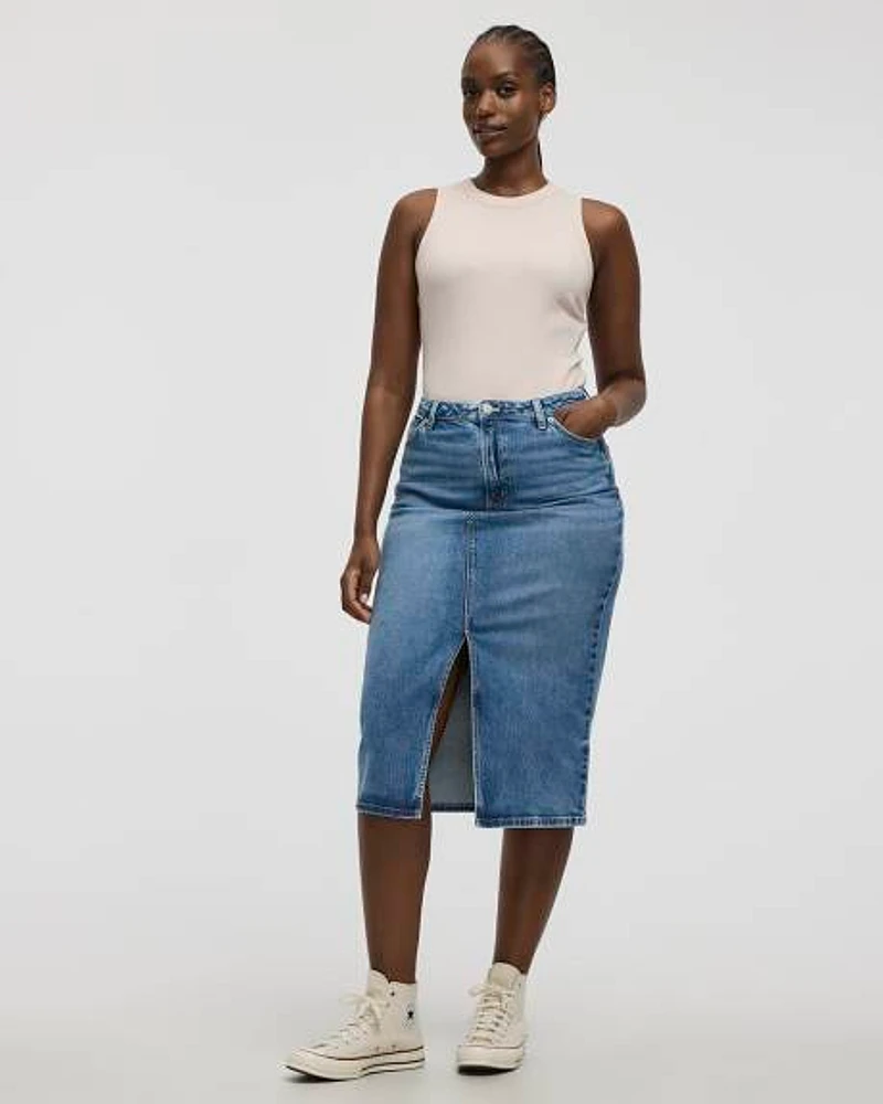 Jupe fourreau midi en denim