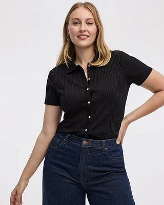 Short-Sleeve Ribbed Polo Top