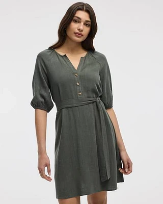 Puffy-Elbow-Sleeve Dress with Split Neckline -Toni Fifi. x Reitmans