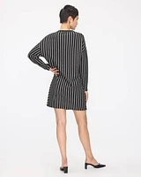 Robe droite rayée à manches longues et col rond