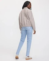 Faux-Wool Buttoned-Down Bomber Jacket
