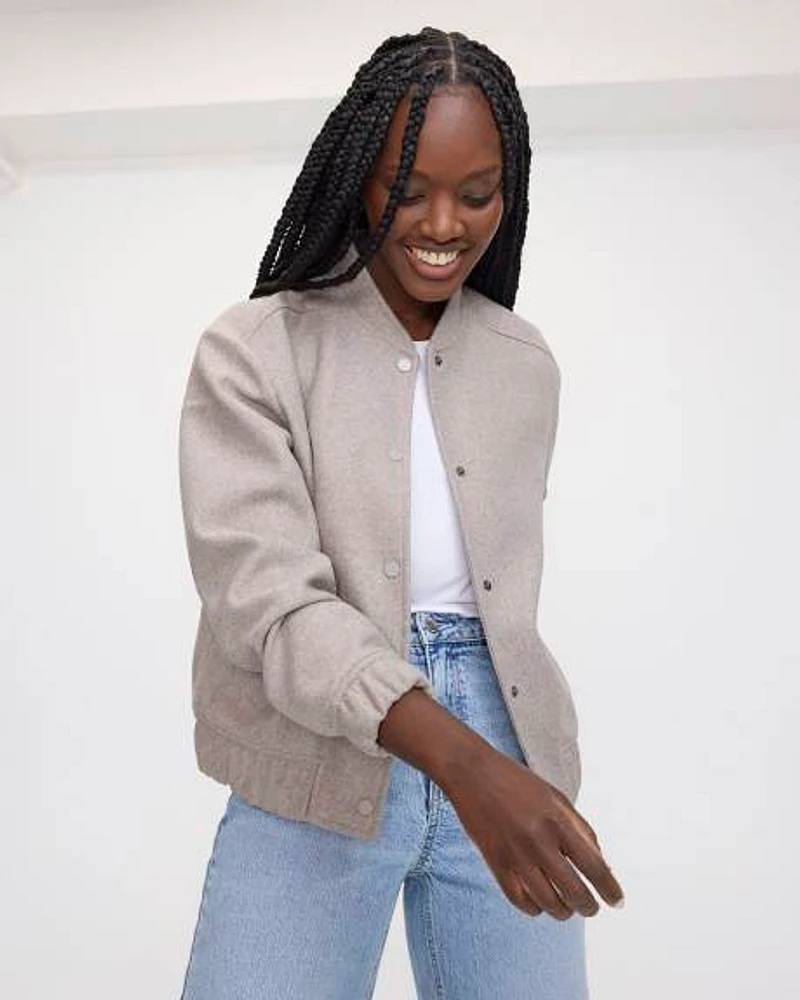Faux-Wool Buttoned-Down Bomber Jacket