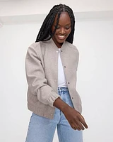 Faux-Wool Buttoned-Down Bomber Jacket