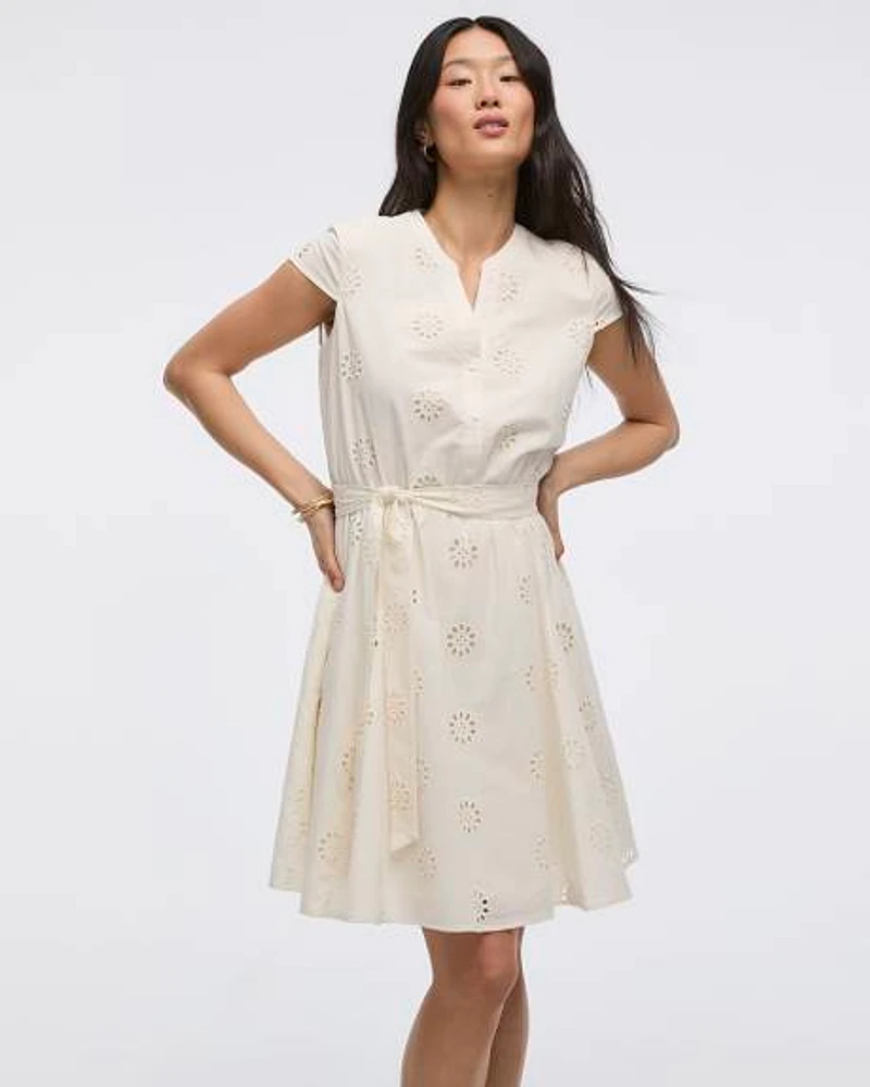 Short-Sleeve V-Neck Eyelet Dress