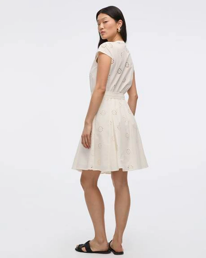 Short-Sleeve V-Neck Eyelet Dress