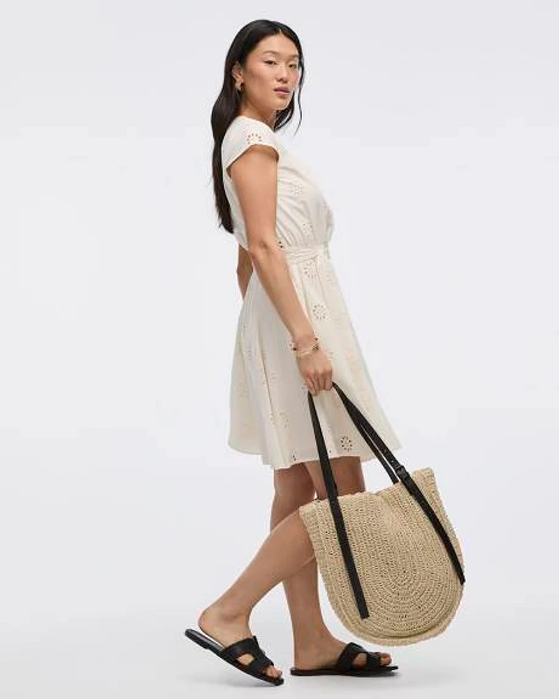 Short-Sleeve V-Neck Eyelet Dress
