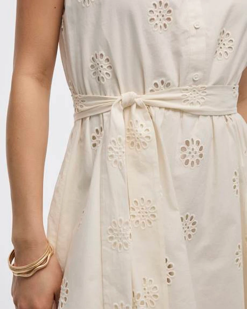 Short-Sleeve V-Neck Eyelet Dress