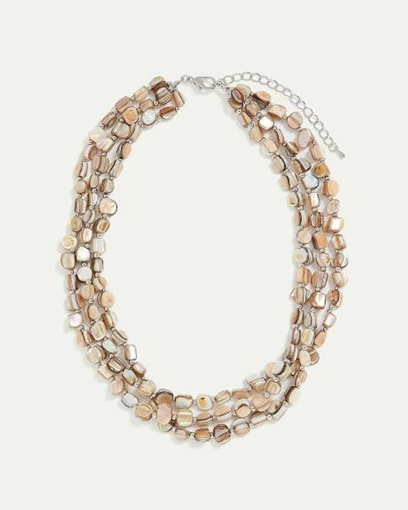 Collier court à chaînes multiples à billes en coquillages