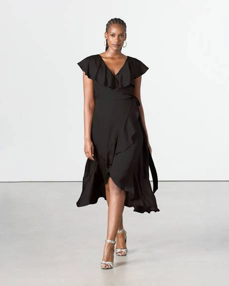 Short-Sleeve Wrap Maxi Dress with V Neckline