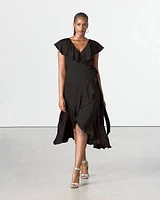 Short-Sleeve Wrap Maxi Dress with V Neckline