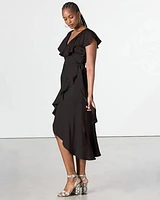 Short-Sleeve Wrap Maxi Dress with V Neckline
