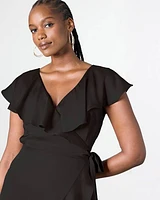 Short-Sleeve Wrap Maxi Dress with V Neckline