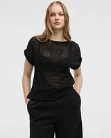 Extended-Sleeve Boat-Neck Mesh Top